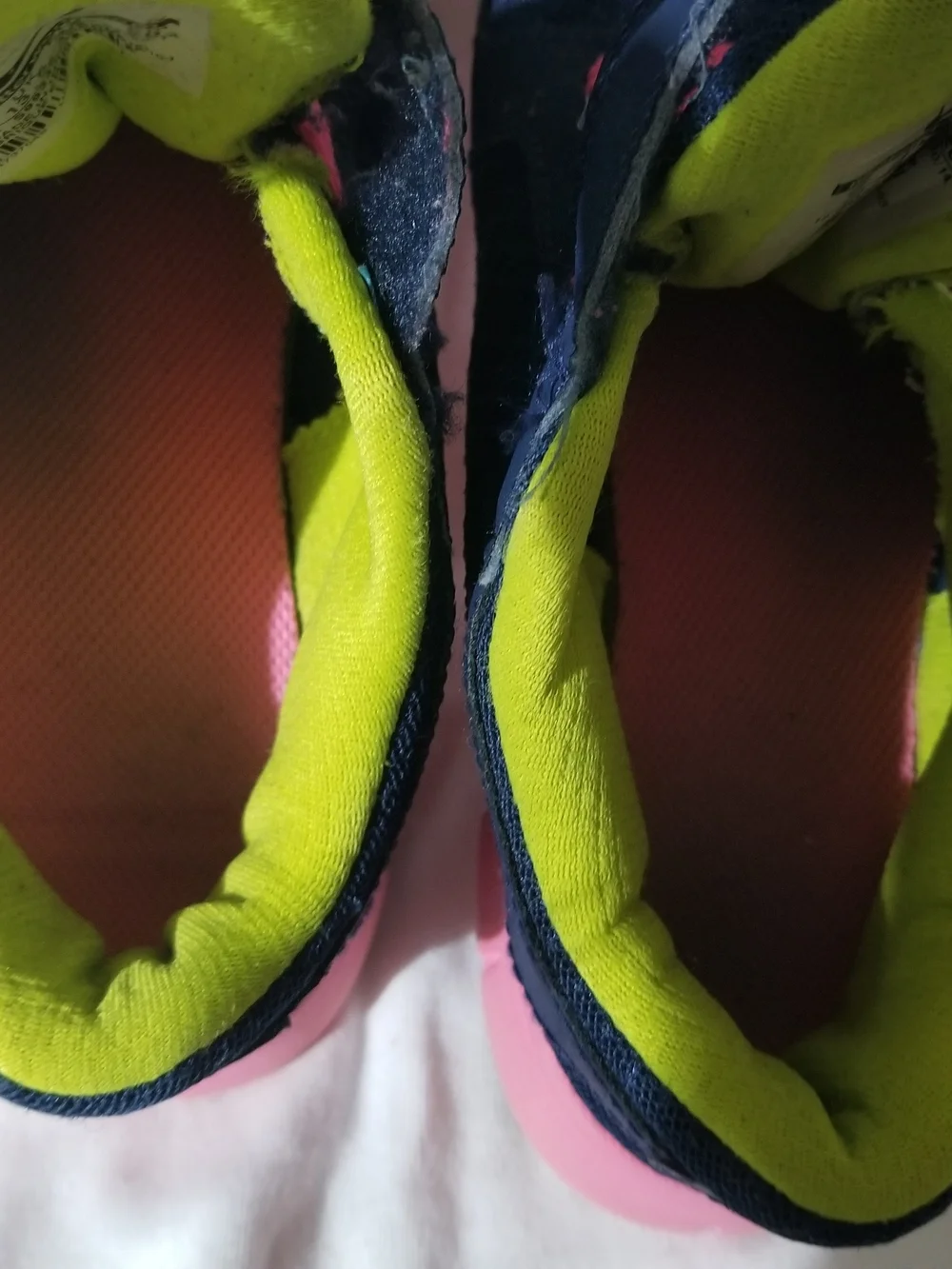 Nike Kid's 1Y Navy Blue Sneakers with Pink Laces and Soles & Lime Green Interior